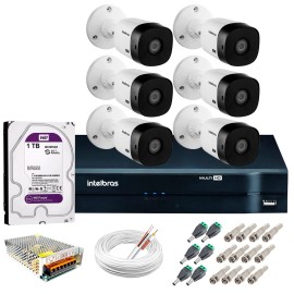 Kit Intelbras 6 C�meras HD 720p VHL 1120 B + DVR 1108 Intelbras com HD 1TB + Acess�rios