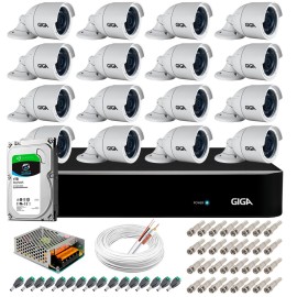 Kit 16 C�meras 5MP + DVR Giga + HD 1TB + App de Monitoramento, C�meras 30m Infravermelho de Vis�o Noturna Giga Security GS0047 Completo com Acess�rios