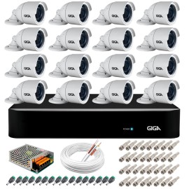 Kit 16 C�meras 5MP + DVR Giga + App de Monitoramento, C�meras 30m Infravermelho de Vis�o Noturna Giga Security GS0047 Completo com Acess�rios