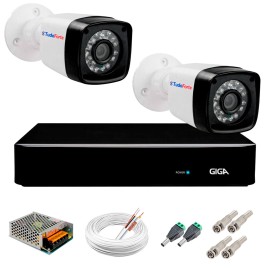Kit 02 C�meras Full HD 1080p Full HD 1080p + DVR Giga Security + App Gr�tis de Monitoramento, C�meras 20m Infravermelho de Vis�o Noturna + Fonte, Cabos e Acess�rios