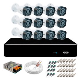 Kit 12 C�meras de Seguran�a HD 720p Giga Security GS0018 + DVR Giga Security Multi HD + Acess�rios