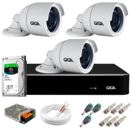 Kit 3 C�meras 5MP + DVR Giga + HD 1TB + App de Monitoramento, C�meras 30m Infravermelho de Vis�o Noturna Giga Security GS0047 Completo com Acess�rios