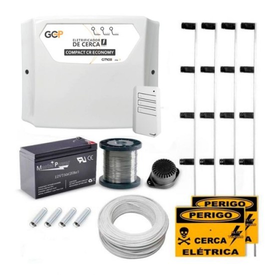Kit Cerca Elétrica Completo P/ 30 Metros de Muro Central GCP 10000 Economy CR