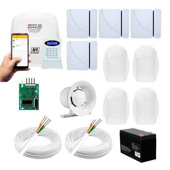 Kit Alarme JFL 8 sensores Residencial e Comercial Active 20 GPRS