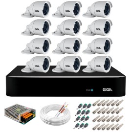 Kit 12 C�meras 5MP + DVR Giga + App de Monitoramento, C�meras 30m Infravermelho de Vis�o Noturna Giga Security GS0047 Completo com Acess�rios