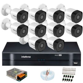 Kit 10 C�meras VHD 3120 B G6 + DVR Intelbras + App Gr�tis de Monitoramento, HD 720p 20m Infravermelho + Cabos e Acess�rios