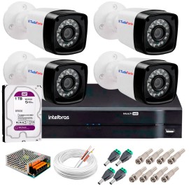 Kit 4 C�meras Tudo Forte Full HD 1080 Lite + DVR Intelbras + Acess�rios Completo - C�meras com 25m Infravermelho de Vis�o Noturna