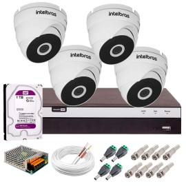 Kit 4 C�meras VHD 3220 D G5 + DVR Intelbras + HD 1TB para Armazenamento + App Gr�tis de Monitoramento, C�meras Full HD 1080p 20m Infravermelho de Vis�o Noturna Intelbras + Fonte, Cabos e Acess�rios
