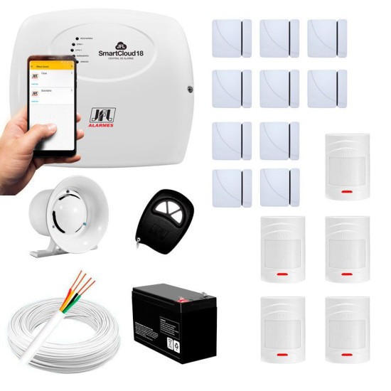 Kit Alarme JFL 15 sensores Residencial e Comercial, Smartcloud 18 Sem Fio