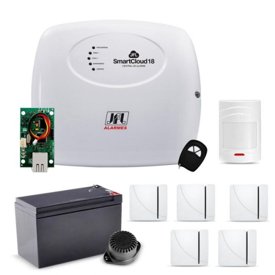 Kit Alarme JFL Sem Fio Monitorado Por Aplicativo Celular SmartCloud18 Com 6 Sensores