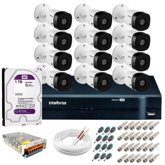 Kit Intelbras 12 Câmeras HD 720p VHL 1120 B + DVR 1116 Intelbras com HD 1TB + Acessórios