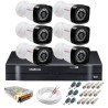 Kit 6 Câmeras + DVR Intelbras + App Grátis de Monitoramento, Câmeras HD 720p 20m Infravermelho de Visão Noturna + Fonte, Cabos e Acessórios