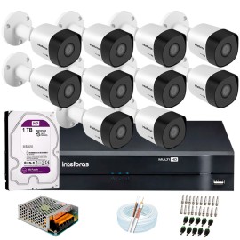 Kit 10 C�meras VHD 3120 B G6 + DVR Intelbras + HD 1TB + App Gr�tis de, HD 720p 20m Infravermelho + Cabos e Acess�rios