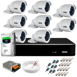 Kit 8 C�meras 5MP + DVR Giga + HD 1TB + App de Monitoramento, C�meras 30m Infravermelho de Vis�o Noturna Giga Security GS0047 Completo com Acess�rios