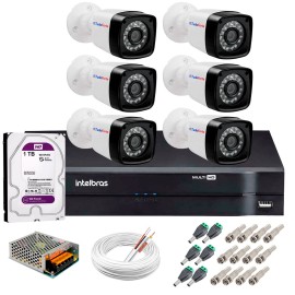 Kit 6 C�meras Tudo Forte Full HD 1080 Lite + DVR Intelbras + Acess�rios Completo - C�meras com 25m Infravermelho de Vis�o Noturna