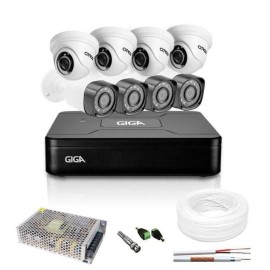 Kit 8 C�meras de Seguran�a HD 4 Externas Bullet e 4 Internas Dome Com DVR Giga Security