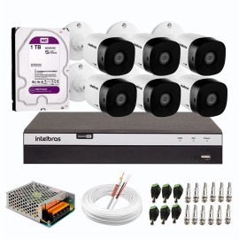 Kit 6 C�meras de Seguran�a Full HD Intelbras VHD 1220 B G6 + DVR Intelbras 08 Canais Full HD MHDX 3108 + HD WD Purple 1TB + Acess�rios