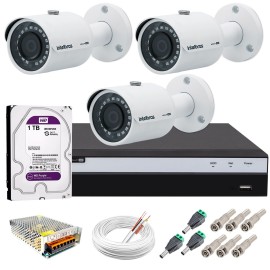 Kit 3 C�meras de Seguran�a 4MP 2k Intelbras VHD 3430 B + DVR Intelbras 4K + HD WD Purple + Acess�rios