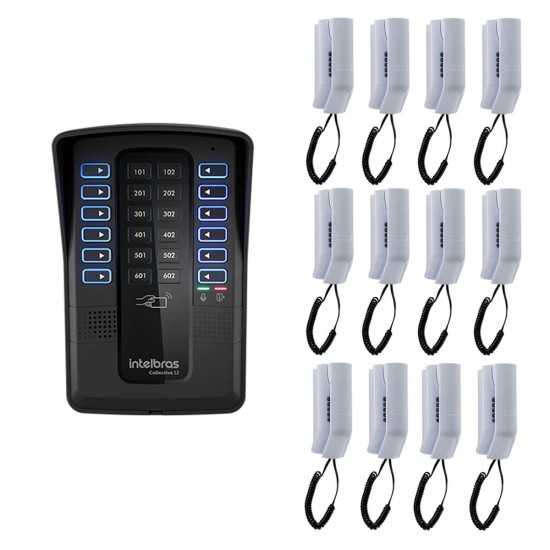 Kit Porteiro Eletrônico Coletivo 12 Pontos Intelbras Collective 12 - Central de Interfone Coletivo + Interfone Interno
