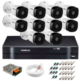 Kit 10 C�meras VHD 1010 B G5 + DVR Intelbras + App Gr�tis de Monitoramento, HD 720p 10m Infravermelho + Cabos e Acess�rios