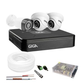 Kit 3 C�meras de Seguran�a HD 2 Externas Bullet e 1 Interna Dome Com DVR Giga Security