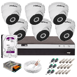 Kit 6 C�meras VHD 3220 D G5 + DVRIntelbras + HD 1TB para Armazenamento + App Gr�tis de Monitoramento, C�meras Full HD 1080p 20m Infravermelho de Vis�o Noturna Intelbras + Fonte, Cabos e Acess�rios