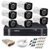 Kit 8 Câmeras + DVR Intelbras + App Grátis de Monitoramento, Câmeras HD 720p 20m Infravermelho de Visão Noturna + Fonte, Cabos e Acessórios