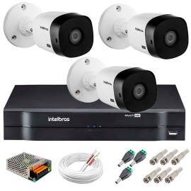Kit 3 C�meras Intelbras VHL 1220 B Full HD 1080 Lite + DVR Intelbras - C�meras com 20m Infravermelho de Vis�o Noturna + Fonte, Cabos e Acess�rios