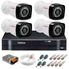 Kit 4 C�meras Tudo Forte Full HD 1080 Lite + DVR Intelbras - C�meras com 25m Infravermelho de Vis�o Noturna + Fonte, Cabos e Acess�rios