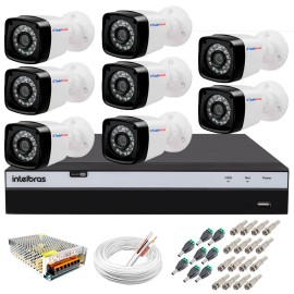 Kit 8 C�meras + DVR Intelbras + App Gr�tis de Monitoramento, C�meras Full HD 1080p 20m Infravermelho de Vis�o Noturna + Fonte, Cabos e Acess�rios   10728