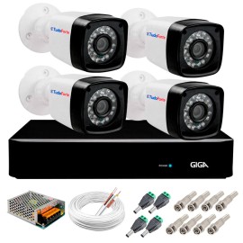 Kit 04 C�meras Full HD 1080p + DVR Giga Security + App Gr�tis de Monitoramento, C�meras 20m Infravermelho de Vis�o Noturna + Fonte, Cabos e Acess�rios