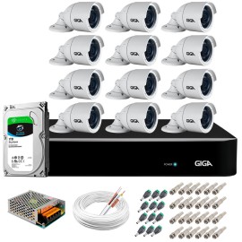 Kit 12 C�meras 5MP + DVR Giga + HD 1TB + App de Monitoramento, C�meras 30m Infravermelho de Vis�o Noturna Giga Security GS0047 Completo com Acess�rios
