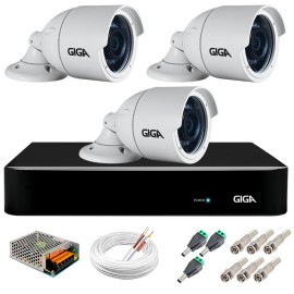 Kit 3 C�meras 5MP + DVR Giga + App de Monitoramento, C�meras 30m Infravermelho de Vis�o Noturna Giga Security GS0047 Completo com Acess�rios