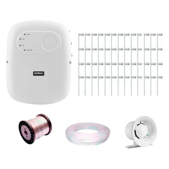 Kit de Cerca Elétrica Intelbras para 50 metros Central ELC 5001 Liga/Desliga por Controle Remoto com Haste M + Acessórios