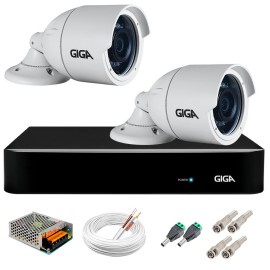 Kit 2 C�meras 5MP + DVR Giga + App de Monitoramento, C�meras 30m Infravermelho de Vis�o Noturna Giga Security GS0047 Completo com Acess�rios