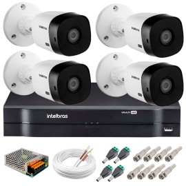 Kit 4 C�meras Intelbras VHL 1220 B Full HD 1080 Lite + DVR Intelbras - C�meras com 20m Infravermelho de Vis�o Noturna + Fonte, Cabos e Acess�rios