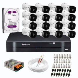 Kit 16 C�meras Intelbras VHD 1220 B Full HD 1080 Lite + DVR Intelbras - C�meras com 20m Infravermelho de Vis�o Noturna + Fonte, Cabos e Acess�rios
