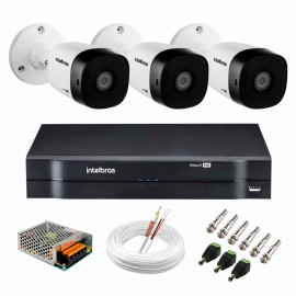 Kit 3 C�meras de Seguran�a Full HD 1080p VHD 1220 B G6 + DVR Intelbras MHDX 1104 de 4 Canais 1080p Lite + Acess�rios