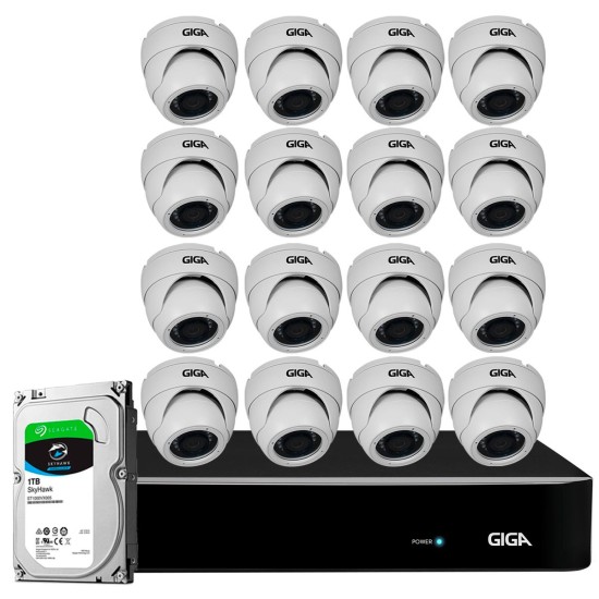 Kit Orion HD 720p 16 Câmeras GS0021 + DVR Giga Security + HD 1TB Skygawk + Acessórios