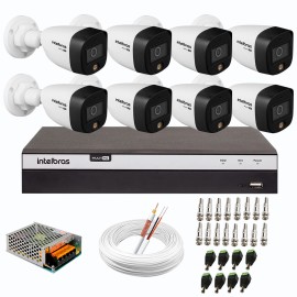 Kit 8 C�meras de Seguran�a VHD 1220 B Full Color de Alta Defini��o Full HD 1080p + DVR Intelbras Full HD MHDX 3108 de 08 Canais + Acess�rios