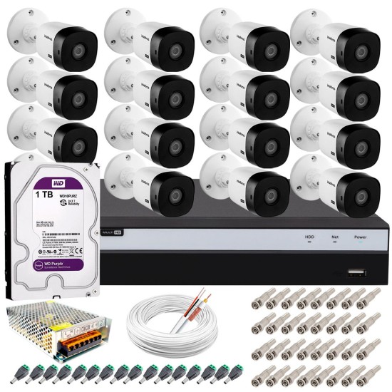 Kit Intelbras 16 Câmeras Full HD 1080p VHL 1220 B + DVR 3116 Intelbras com HD 1TB + Acessórios