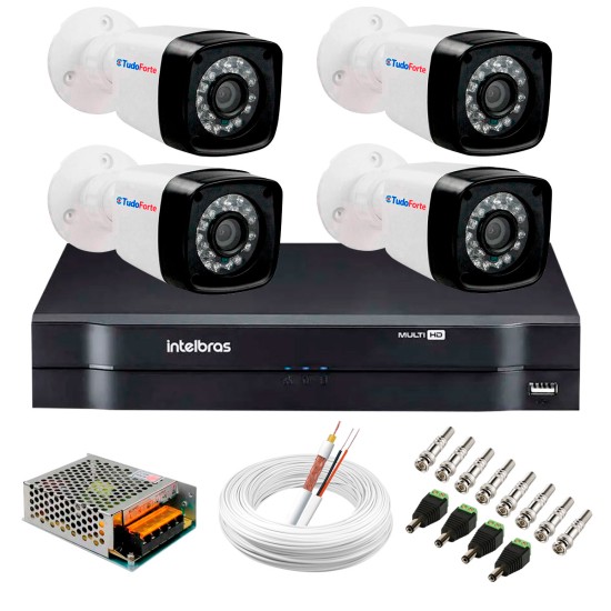 Kit Câmera de Segurança Full HD 1080p 2MP Bullet 20 Metros + DVR Intelbras + App Grátis de Monitoramento da Intelbras + Fonte, Cabos e Acessórios 2726