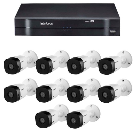 Kit Intelbras 10 Câmeras HD 720p VHL 1120 B + DVR 1116 Intelbras + Acessórios