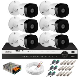Kit 6 C�meras 2K VHD 1420B + DVR Intelbras + App Gr�tis de Monitoramento, C�meras 20m Infravermelho de Vis�o Noturna + Fonte, Cabos e Acess�rios