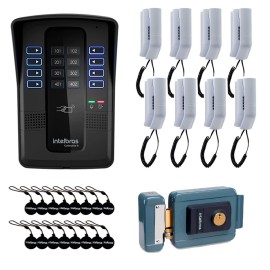 Kit Porteiro Eletr�nico Coletivo de 8 Pontos - Central Collective 8 Intelbras + Interfone Interno 8 Unidades + Cart�o de Proximidade 16 Unidades + Fechadura El�trica