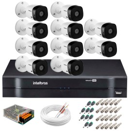 Kit 10 C�meras Intelbras VHL 1220 B Full HD 1080 Lite + DVR Intelbras - C�meras com 20m Infravermelho de Vis�o Noturna + Fonte, Cabos e Acess�rios
