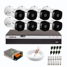 Kit 8 C�meras de Seguran�a Full HD Intelbras VHD 1220 B G6 + DVR Intelbras Full HD MHDX 3108 de 8 Canais + Acess�rios