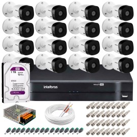 Kit 16 C�meras Intelbras VHL 1220 B Full HD 1080 Lite + DVR Intelbras + Acess�rios Completo - C�meras com 20m Infravermelho de Vis�o Noturna