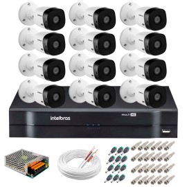Kit 12 C�meras Intelbras VHL 1220 B Full HD 1080 Lite + DVR Intelbras - C�meras com 20m Infravermelho de Vis�o Noturna + Fonte, Cabos e Acess�rios