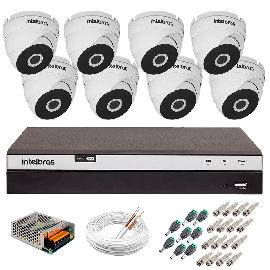 Kit 8 C�meras VHD 3220 D G5 + DVR Intelbras + App Gr�tis de Monitoramento, C�meras Full HD 1080p 20m Infravermelho de Vis�o Noturna Intelbras + Fonte, Cabos e Acess�rios